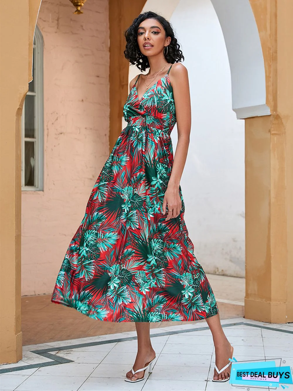 Summer Printed Waist-Length Suspender Dress