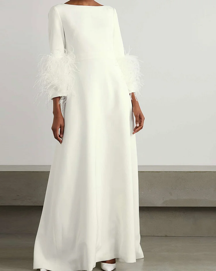 Reign Feather-Trimmed Crepe Gown