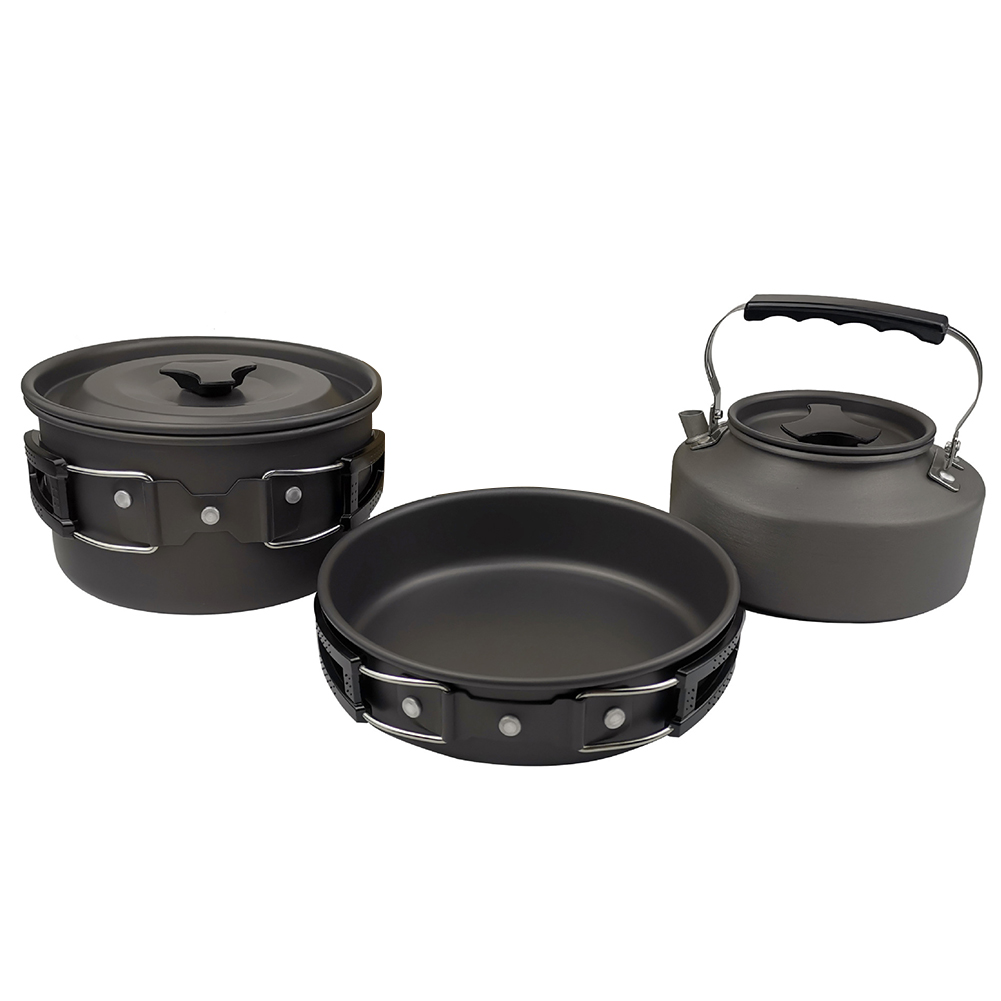 

3pcs Outdoor Camping Hiking Utensils Teapot Pot Frying Pan Tableware Set, Green, 501 Original