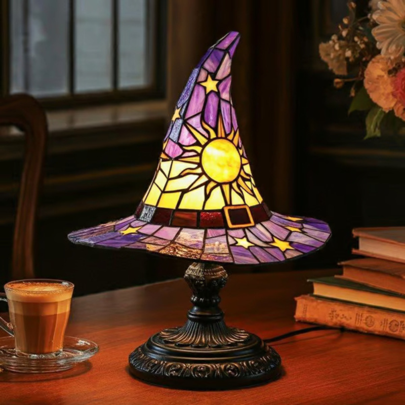 Stained Glass Witch Hat Lamp
