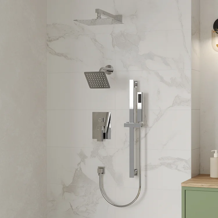 EVERSTEIN SFS-1059-CH10 10'' Dual Rainfall Shower System with 3-Spray Patterns, Wall Mounted and Rough-in Valve in Brushed Gold