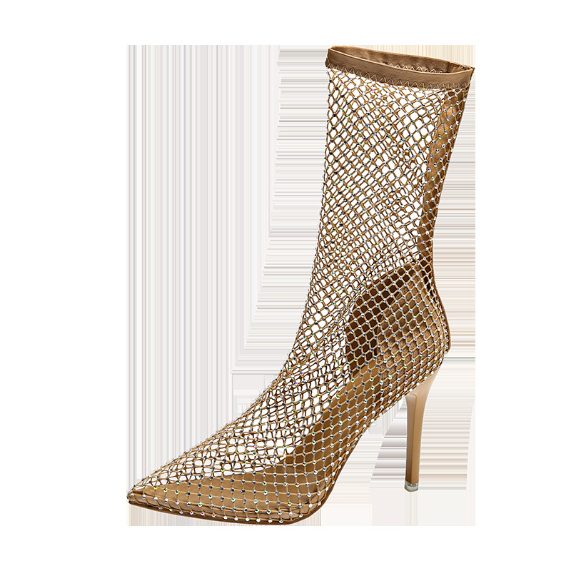 Mature Ladies High Heel Sandals Pointed Stiletto Mesh