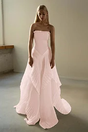 chic beige pleated strapless contrast color stitching prom dress zt0609 chic beige pleated strapless contrast color stitching prom dress zt0609
