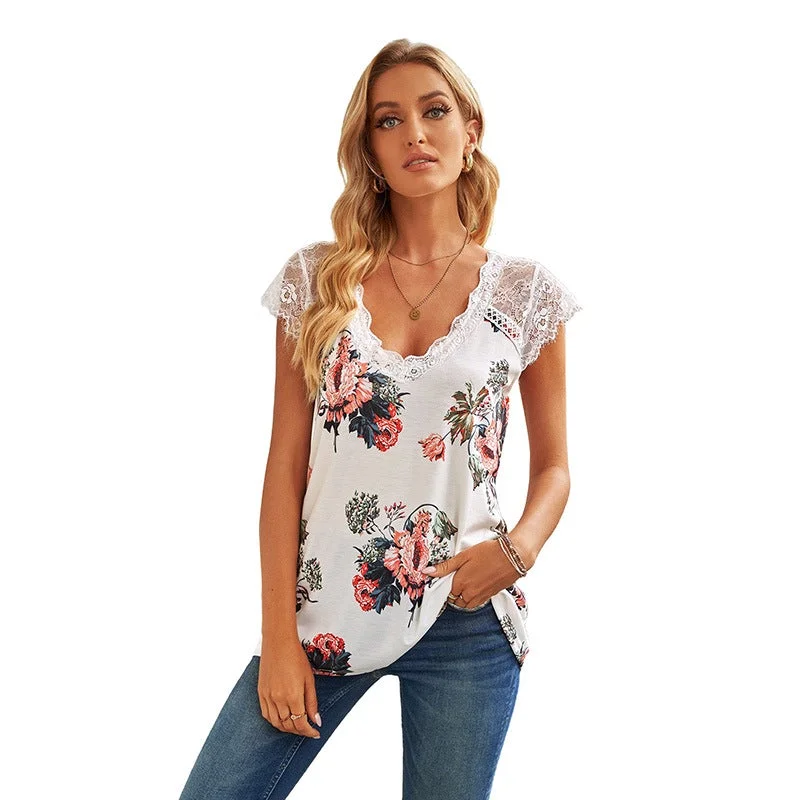 Women's Lace Stitching Vest V-neck Fashion Sleeveless Vest