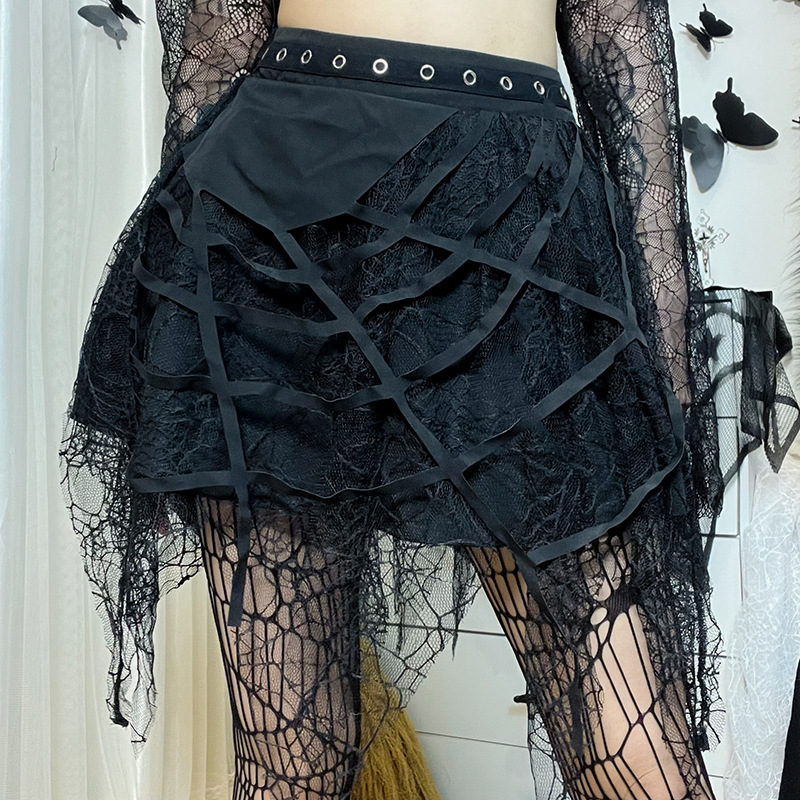 GOTHIC SPIDER WEB FRINGE MINI SKIRT