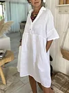 Women's Casual Solid Color V-Neck Mid Sleeve Shirt Dress