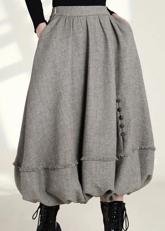 French Grey Zippered Pockets High Waist Cotton Skirts Spring