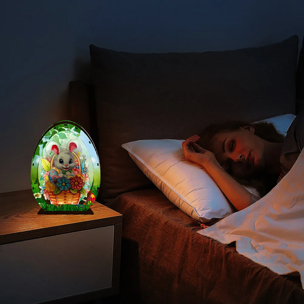 DIY Rabbit Easter Egg Wooden Special Shaped Diamond Painting Lamp for Adult Kids