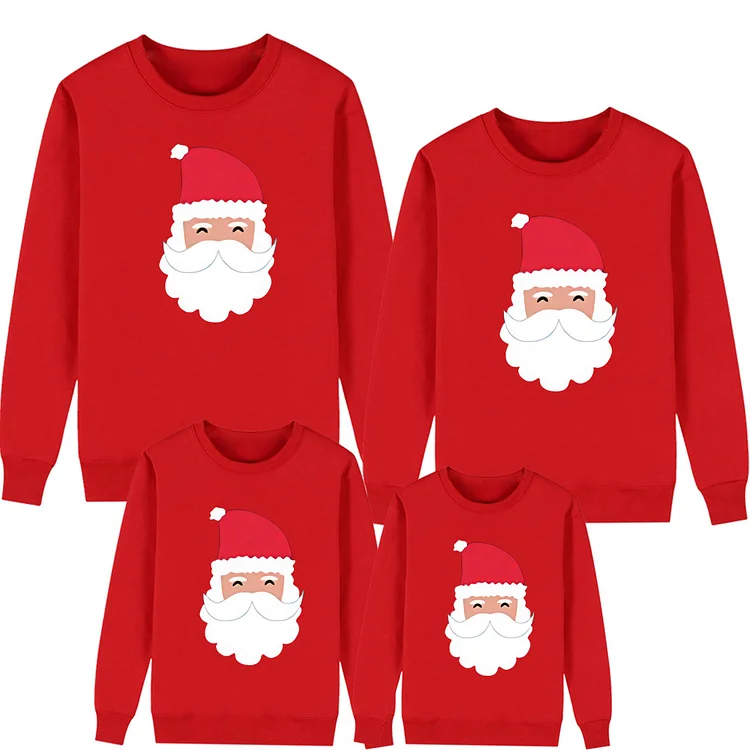 Santa Print Christmas Long Sleeve Hoodie Matching Family Sweatshirt(Red)