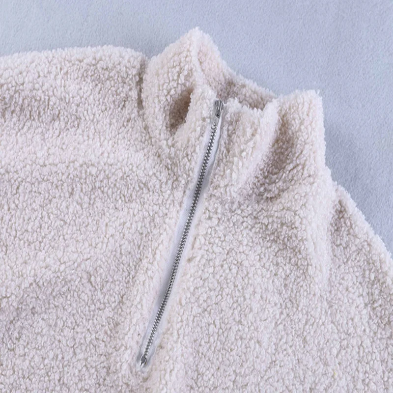 Nigikala Nigikala Autumn Zipper V-Neck Long-Sleeved Women's Coat Lamb Woolen Coat