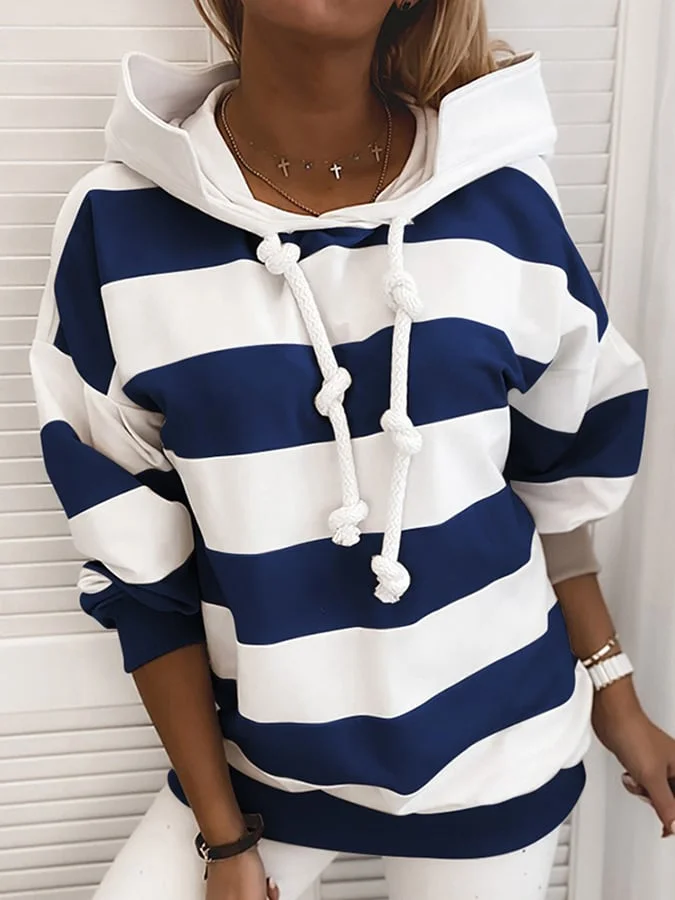 Casual Stripe Pullover Loose Hoodies