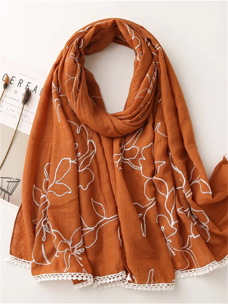 Flowers Embroidered Soft Breathable Shawl