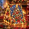 DIY Wooden Diamond Painting Pearl Tent House with Lights, Holiday Tabletop Art Craft Kit with String Lights, Christmas Home Decor Gift