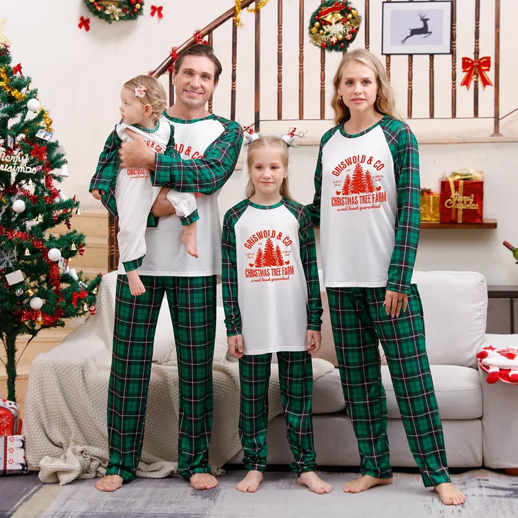 Griswold Christmas Tree Farm Green Plaids Matching Pajamas Set