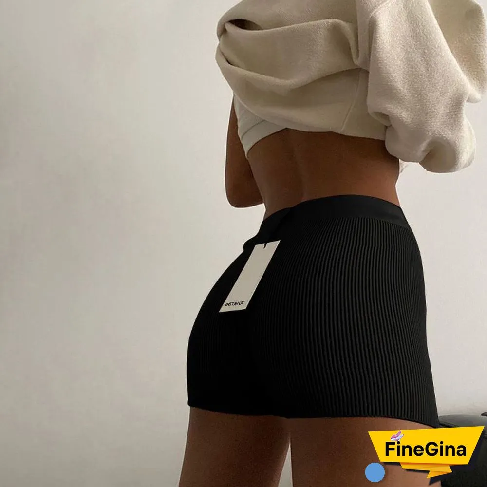 Basic Fitted Ribbed Cycle Shorts Knitted Highwaist Shorts