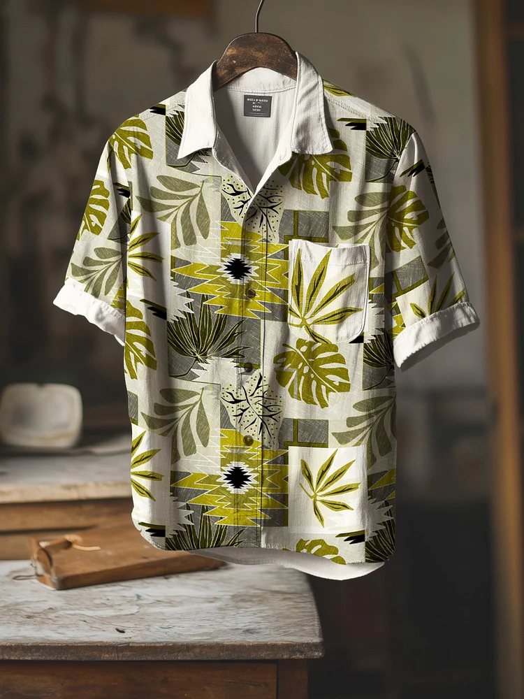Men's Tropical Plants Print Short Sleeve Shirt