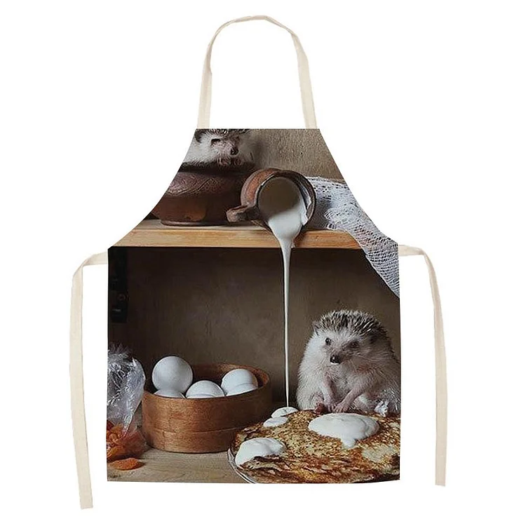 Waterproof Linen Kitchen Apron -hedgehog
