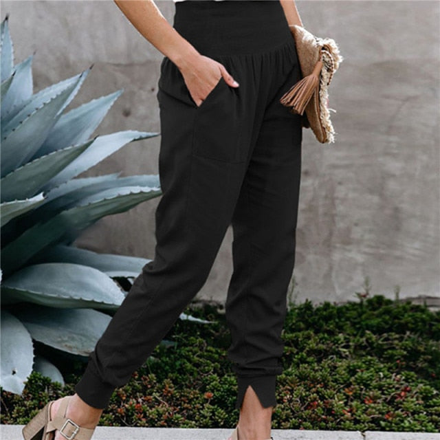 LANFUBEISI Solid Color Women's High Waisted With Split Hem Pants Autumn And Winter High Waist Casual Loose Trousers Harem Pants LANFUBEISI