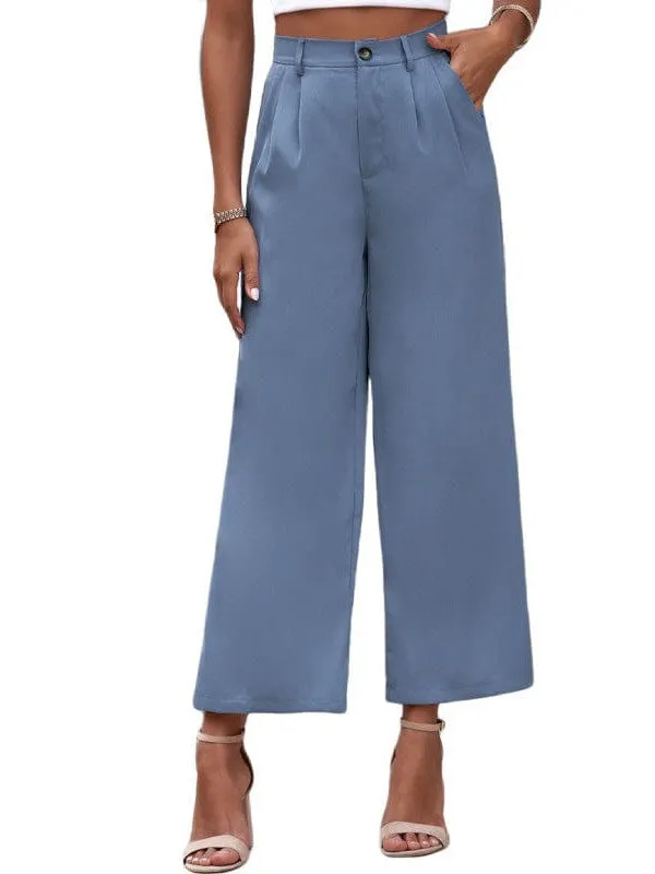 Chic High Waist Wide Leg Trousers In Various Colors - Comfortable, Slim Fit Pants For Women