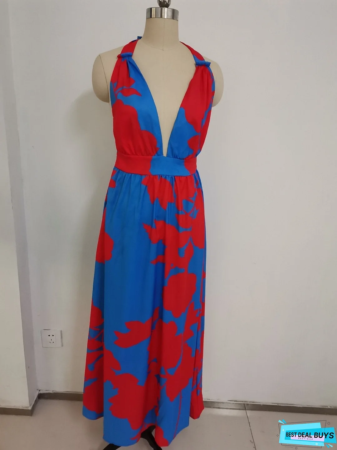 Summer Bohemian Printed V-neck Suspender Sleeveless Dress MP-683