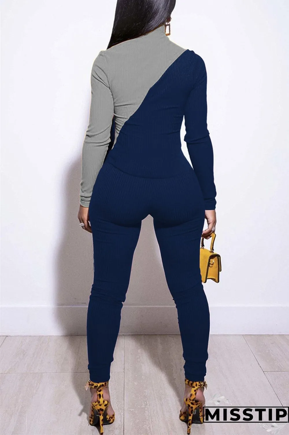 Orange Sexy contrast color pencil Long Sleeve Two Pieces