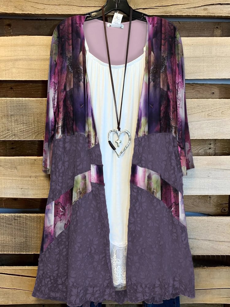 Plus Size Casual Printed Kimono Jacket P179144012