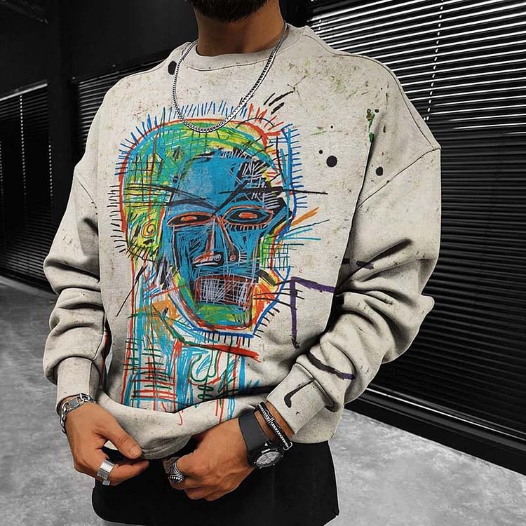 BrosWear Art Colorful Line Face Casual Sweatshirt