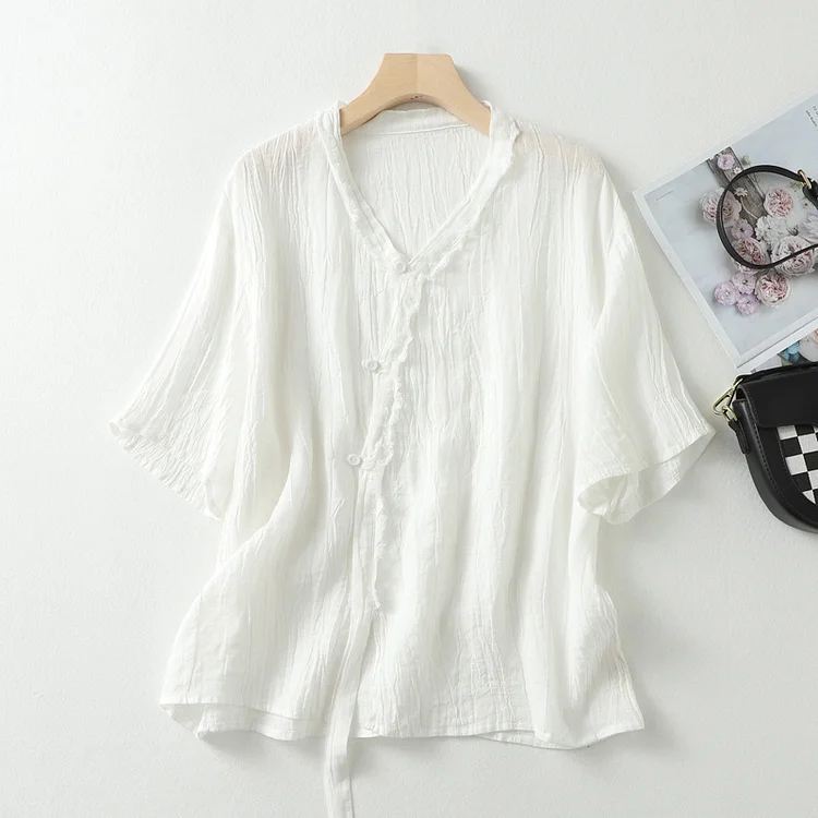 4 Colors Irregular Wrinkle Cotton Linen Shirt