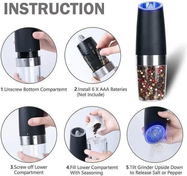  Automatic Electric Gravity Induction Salt and Pepper Grinder