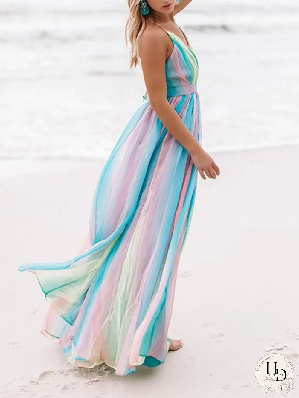 Pretty Colorful Chiffon Backless Maxi Dress P14136