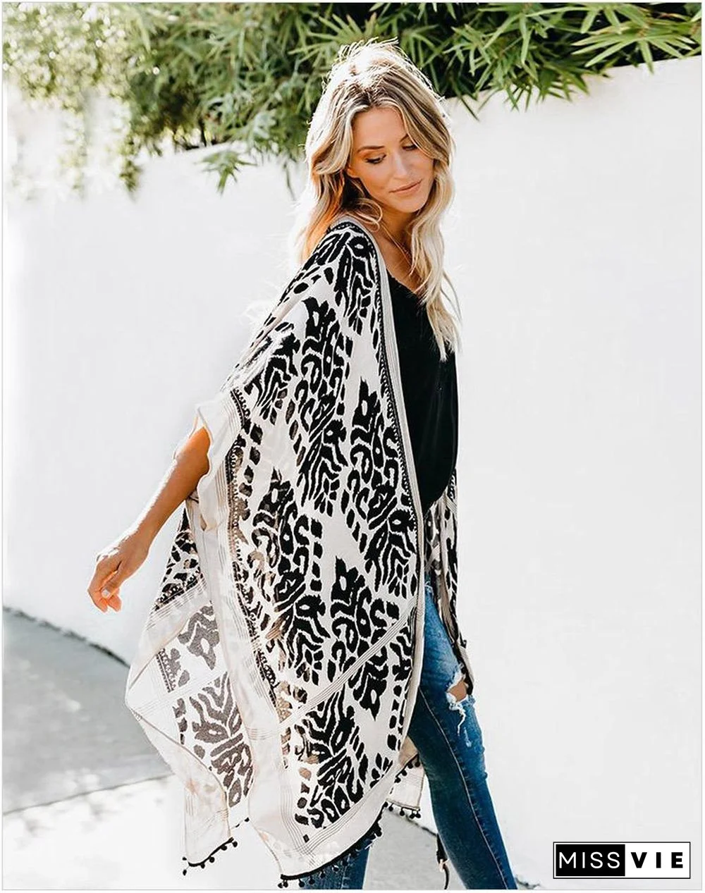 Fashion Kimono Tassel Beach Cover Up