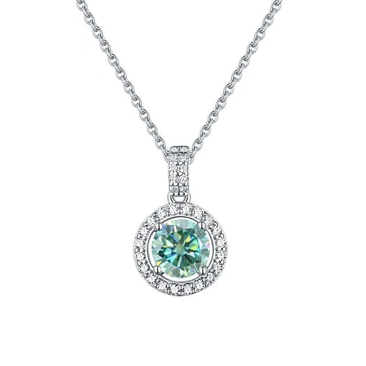 925 Sterling Silver 1.0ct Round Moissanite Halo Pendant Necklace