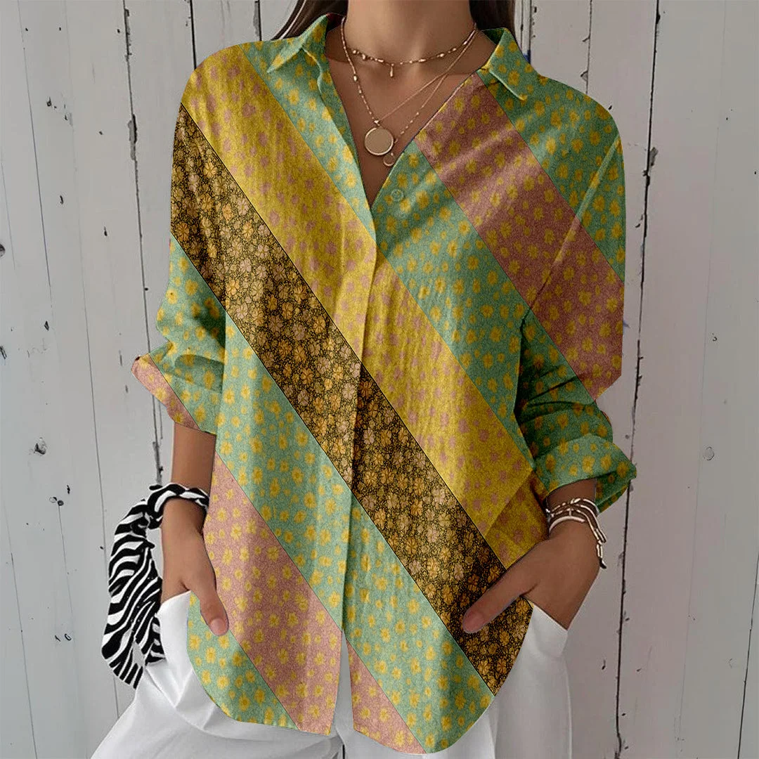 Style & Comfort for Mature Women Women Floral,Pink,Green DZCL0304 3/4 Sleeve Shirt Collar Printed Button Tops