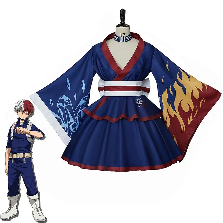 My Hero Academia Todoroki Battle Lolita Kimono Dress Cosplay Costume