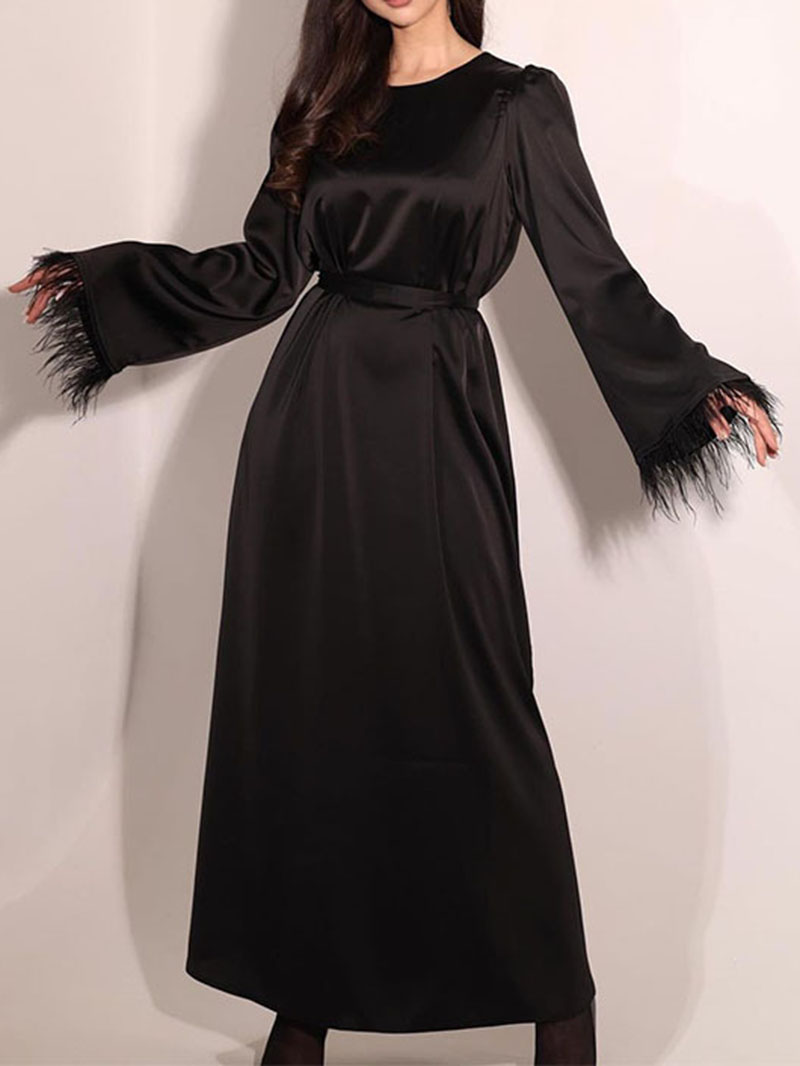 Elegant Round Neck Feather Strap Maxi Dress | Oxredo Shop Ramadan Sale