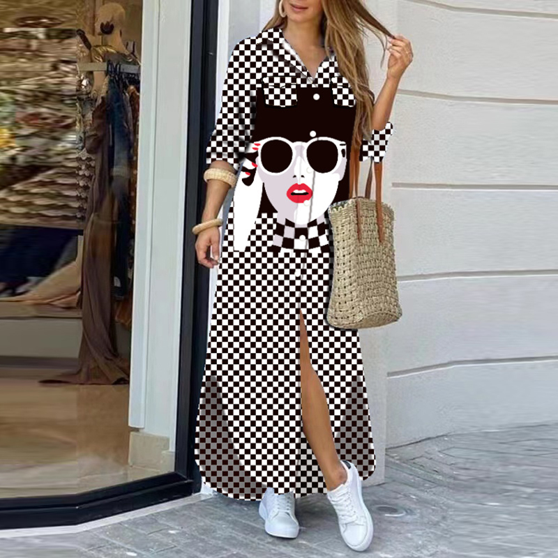 Bohemian Style Single Breasted Button Irregular Sexy Lapel Print Maxi Dress