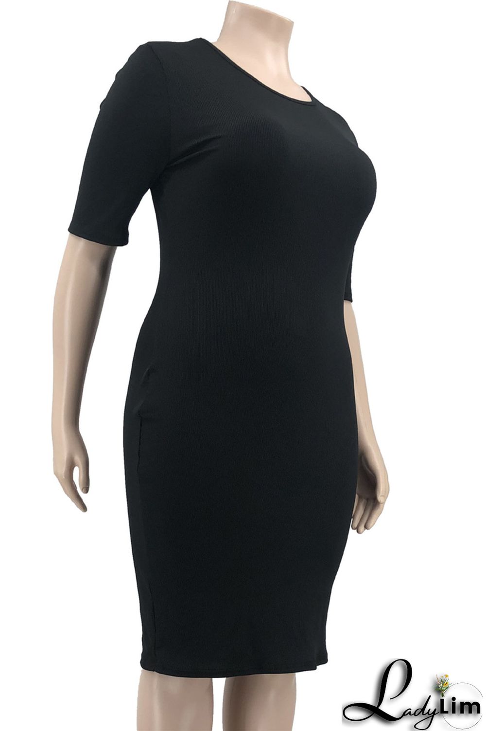 Brownness Fashion Casual Plus Size Solid Basic O Neck Short Sleeve Dress