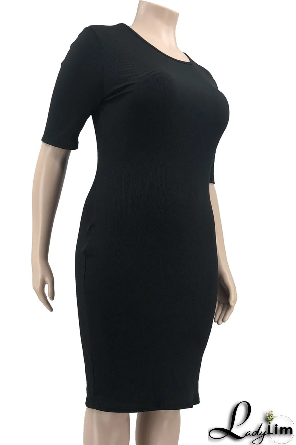Brownness Fashion Casual Plus Size Solid Basic O Neck Short Sleeve Dress