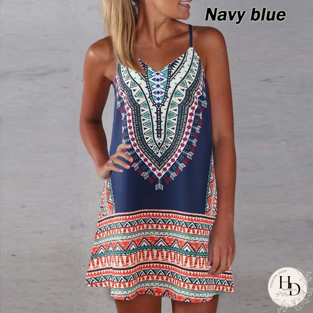 New Summer Fashion Womne's Spaghetti Strap Dress Sleeveless Sling Summer Dresses Floral Printed Above Knee Length Spaghetti Strap Dresses