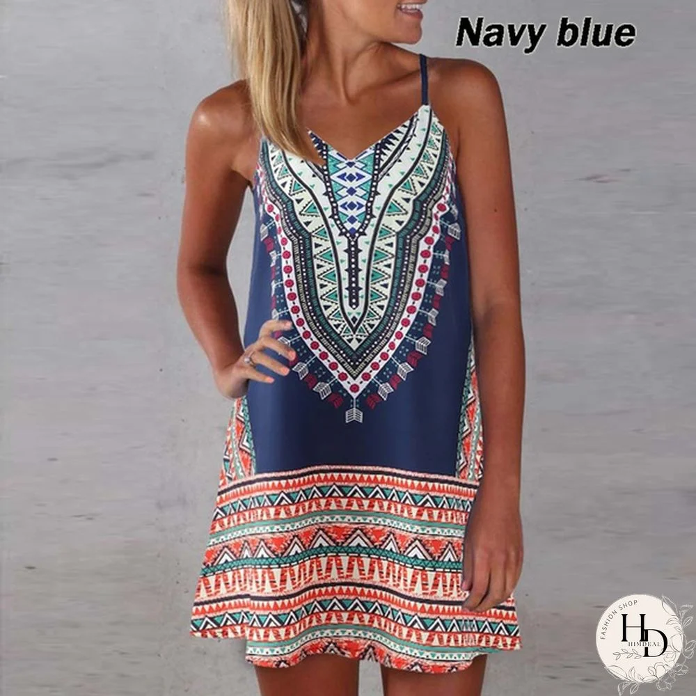 New Summer Fashion Womne's Spaghetti Strap Dress Sleeveless Sling Summer Dresses Floral Printed Above Knee Length Spaghetti Strap Dresses