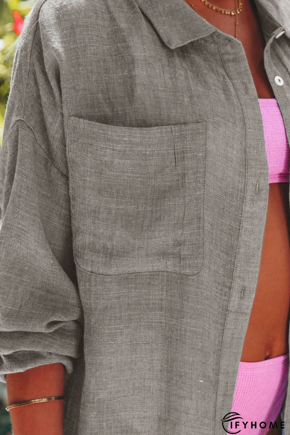 Gray Lightweight Shirt Style Beach Cover Up | IFYHOME