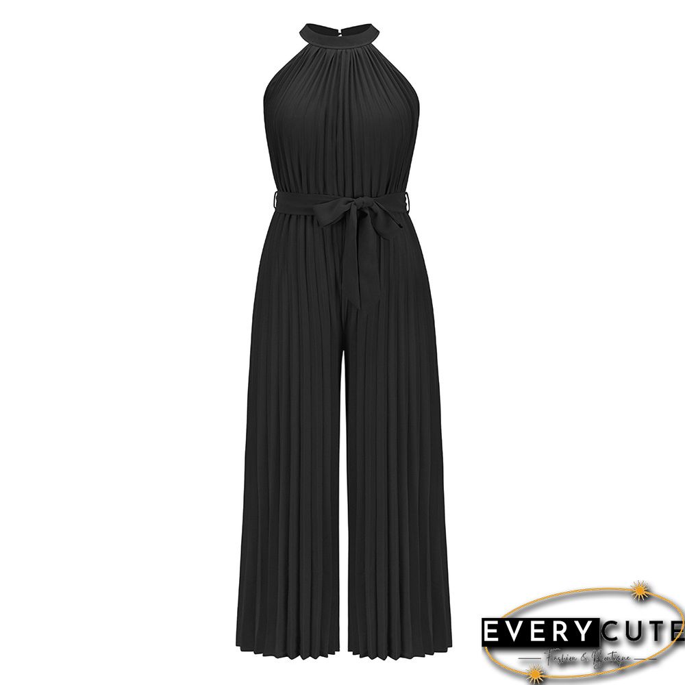 Sexy Haltered Sleeveless Pleated Jumpsuits For Summer Women Jumpsuits New Casual Lace-up Slim Fit Pleated Jumpsuit