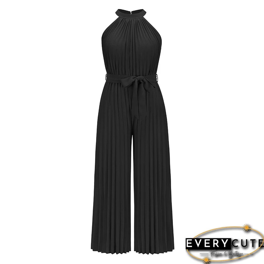 Sexy Haltered Sleeveless Pleated Jumpsuits For Summer Women Jumpsuits New Casual Lace-up Slim Fit Pleated Jumpsuit