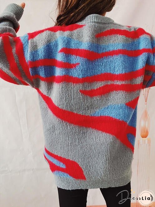 Color Block Round Neck Sweater