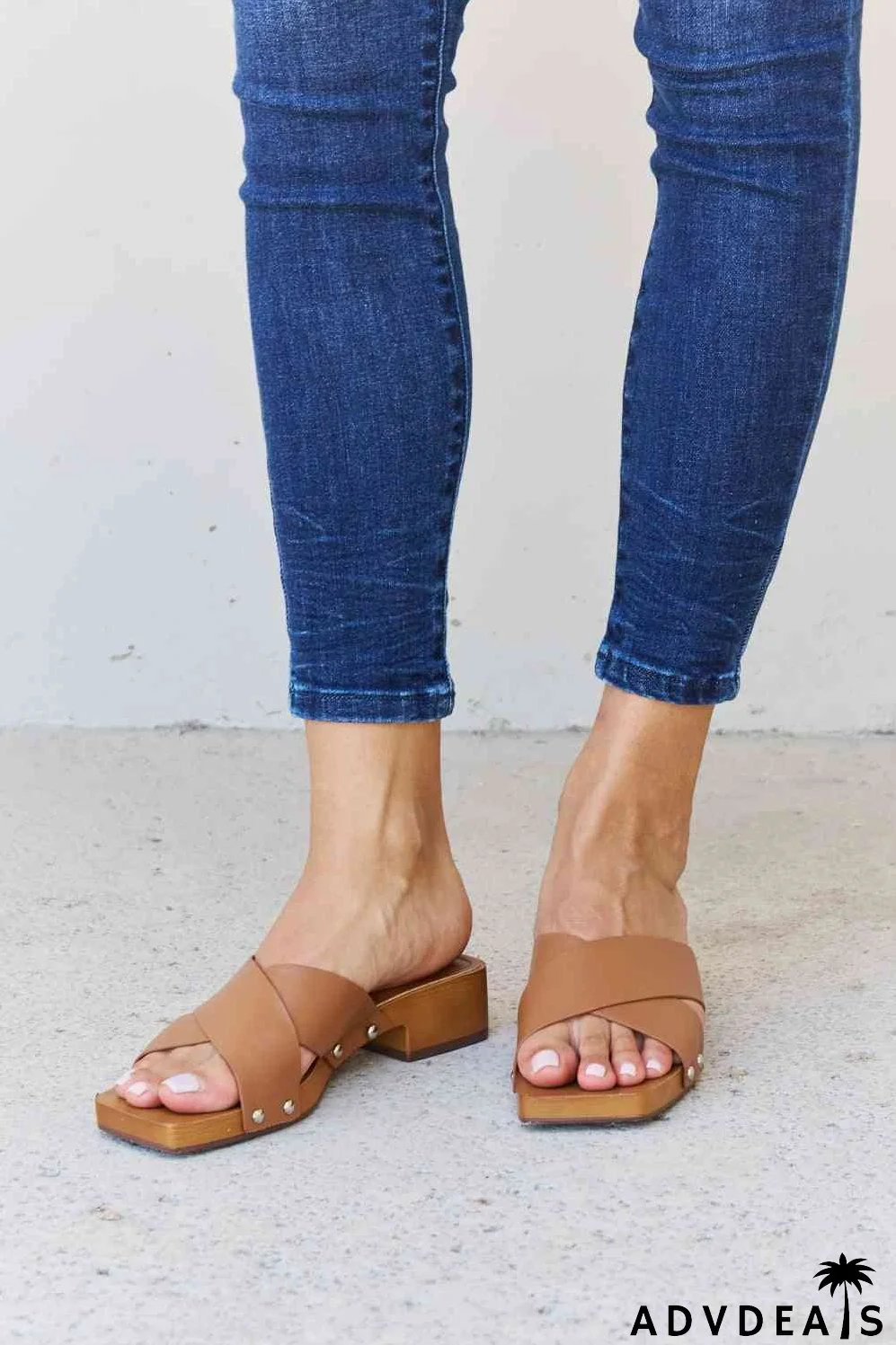 Weeboo Step Into Summer Criss Cross Wooden Clog Mule in Brown