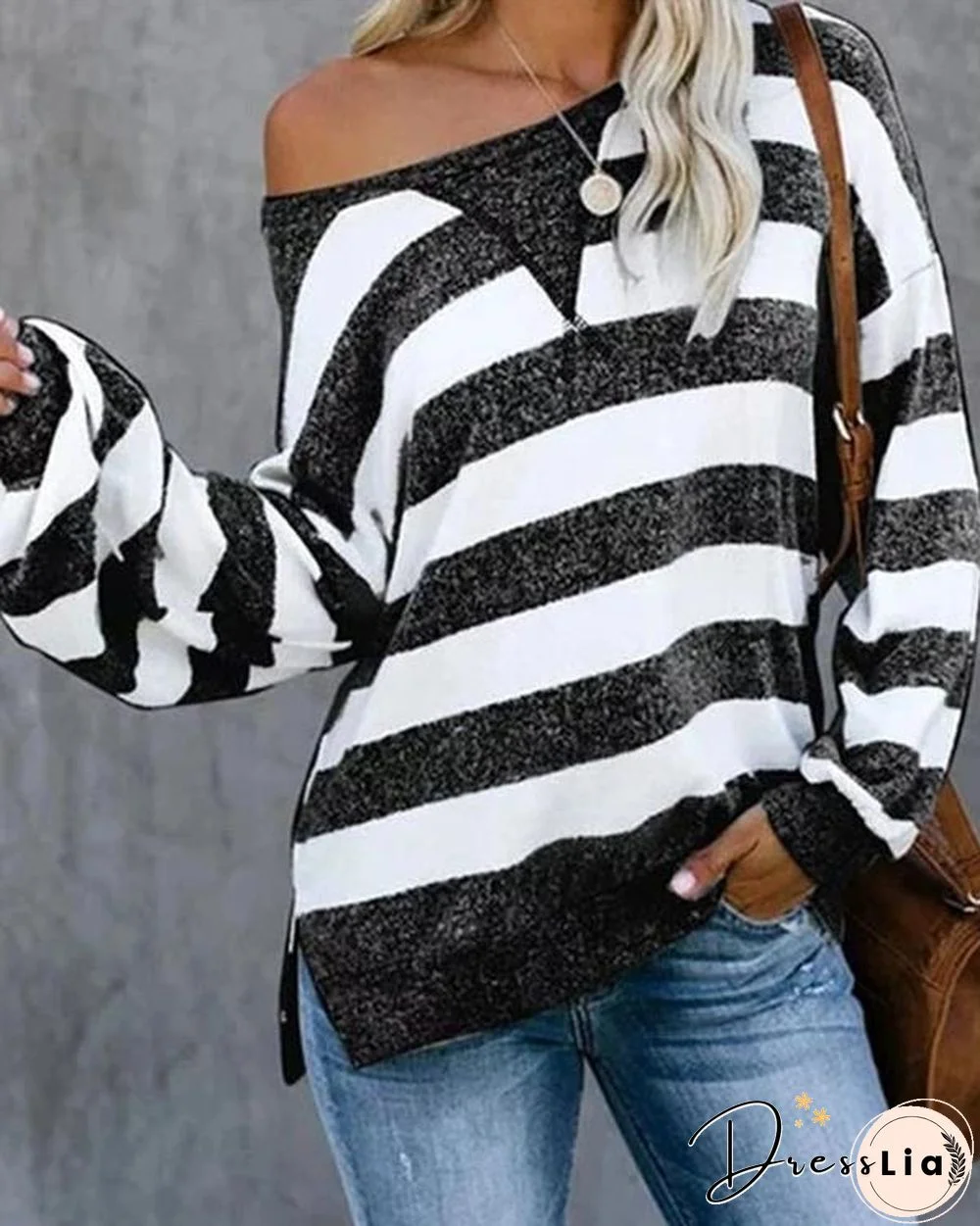 New Long Sleeve Striped Loose T-Shirt