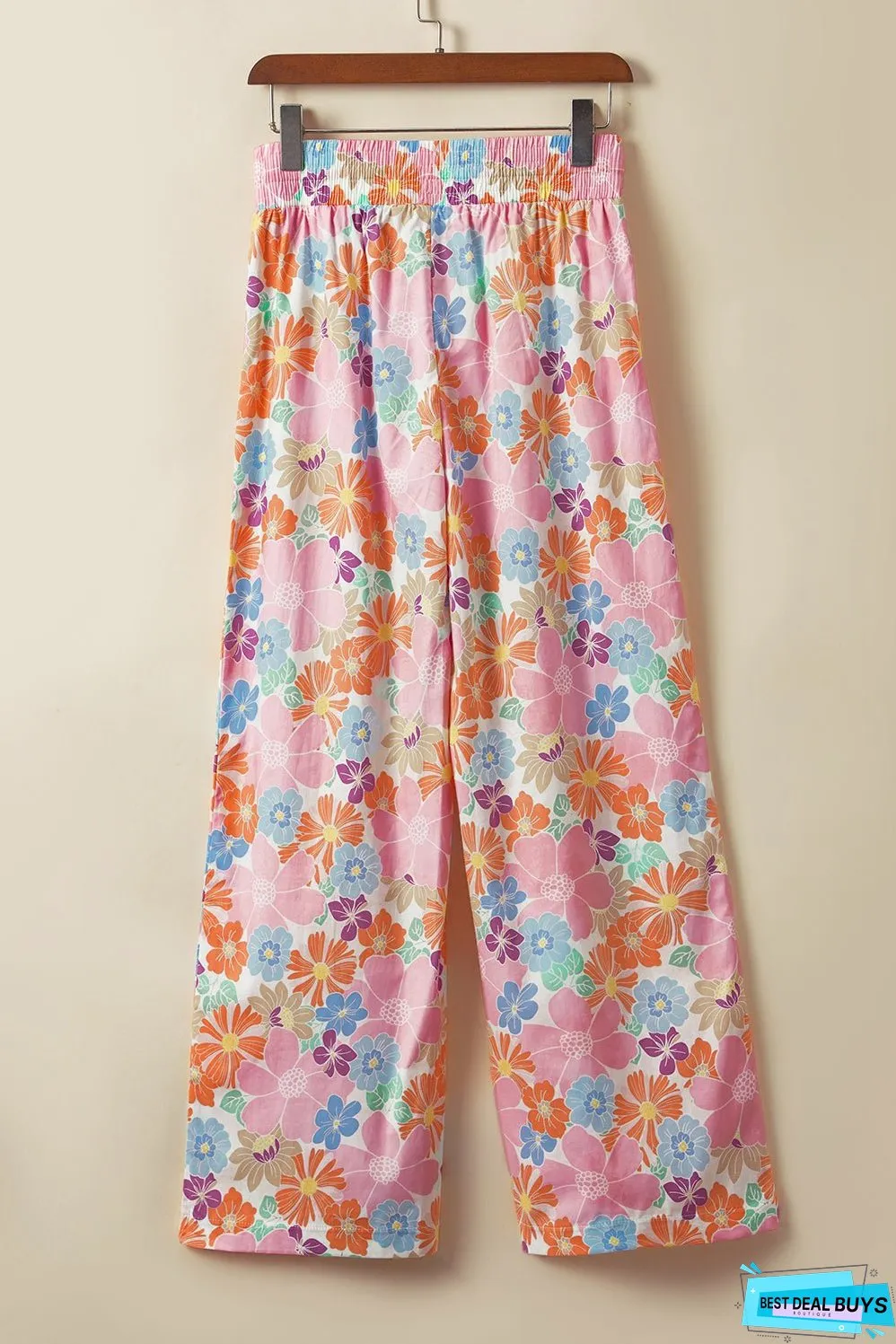 Floral Smocked Waist Loose Pants