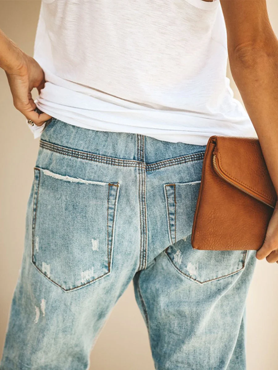 Straight Hollow Out  Lace-up Jeans