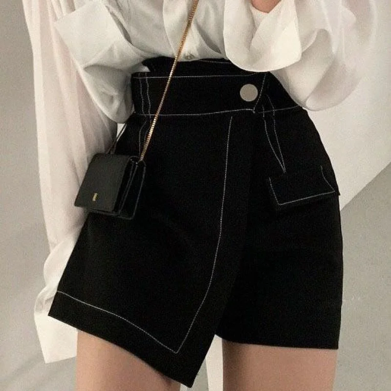 Shorts Women Summer Patchwork High Waist Button Asymmetrical New Arrival Streetwear Chic Ulzzang Leisure All-match Ins Female