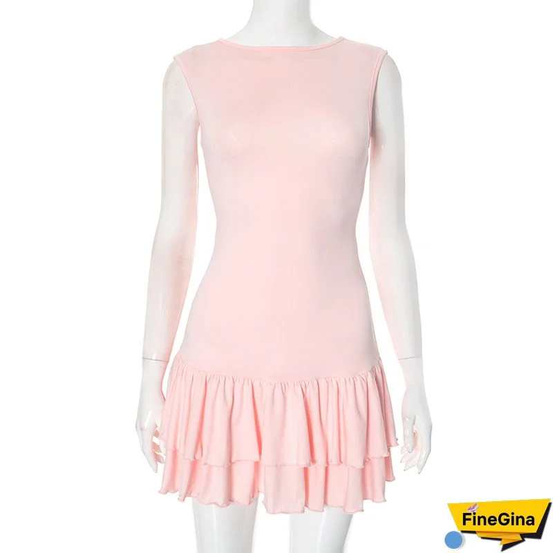 White Daily Party Elegant Simplicity Patchwork Feathers Solid Color O Neck Sleeveless Dress Dresses